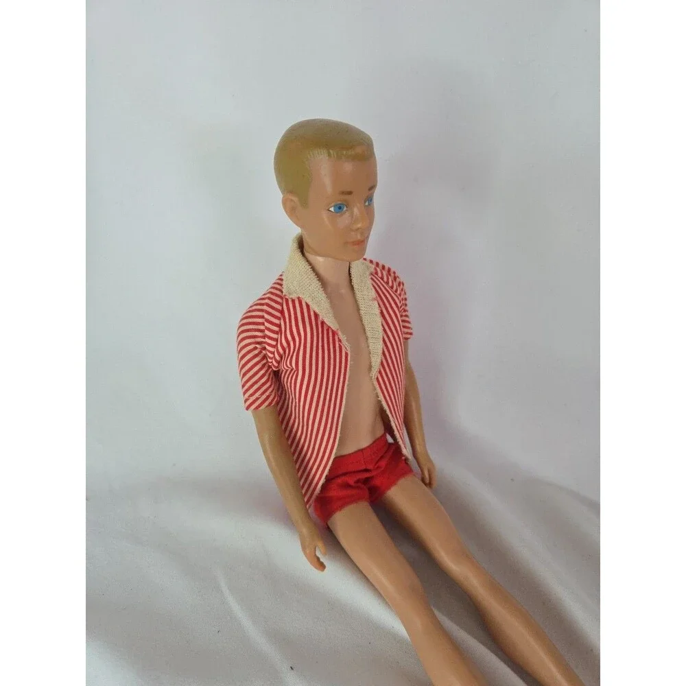 Vintage 1960s Ken Doll Mattel Red Stripe Swim Outfit Blonde Blue Eyes